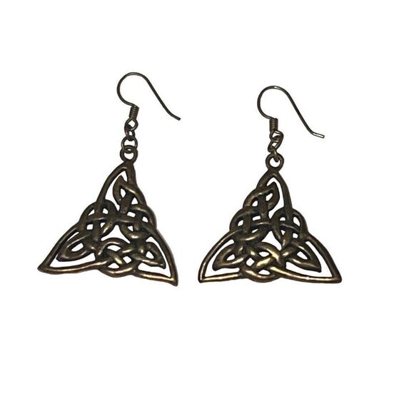 Vintage Copper Celtic Knot Triquetra Trinity French Hook Irish Earrings - Picture 6 of 7